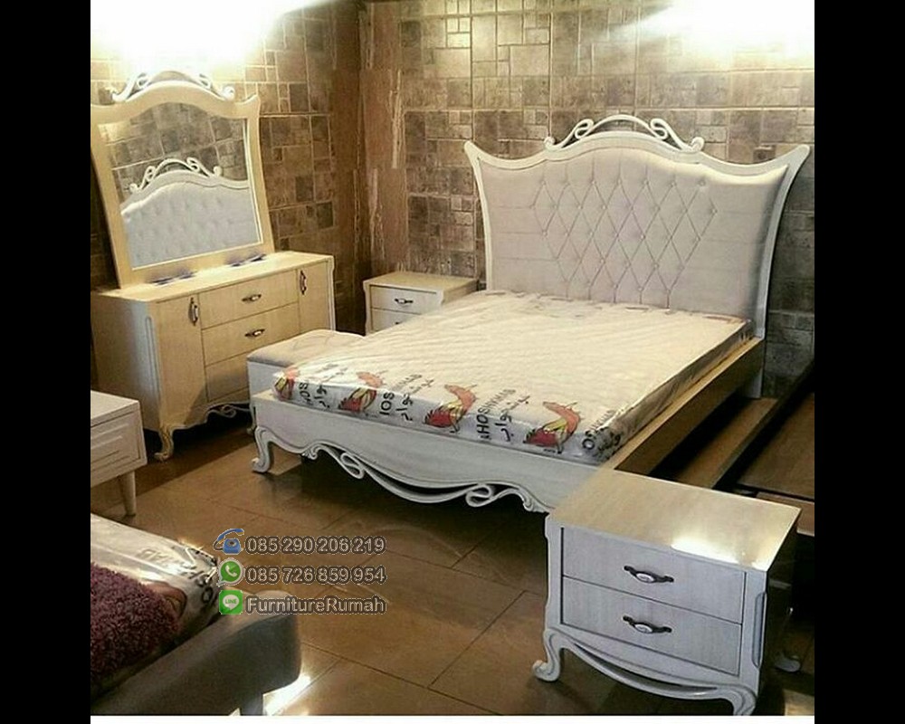 Full Set Tempat Tidur Ukiran Minimalis Duco Putih di Cirebon FK KS 140