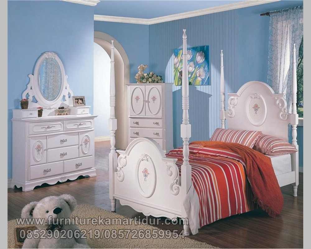 Harga Tempat Tidur Anak Kamar Set Ukiran Simple Duco Putih Fk Ks 196 Furniture Kayu Jati Jepara