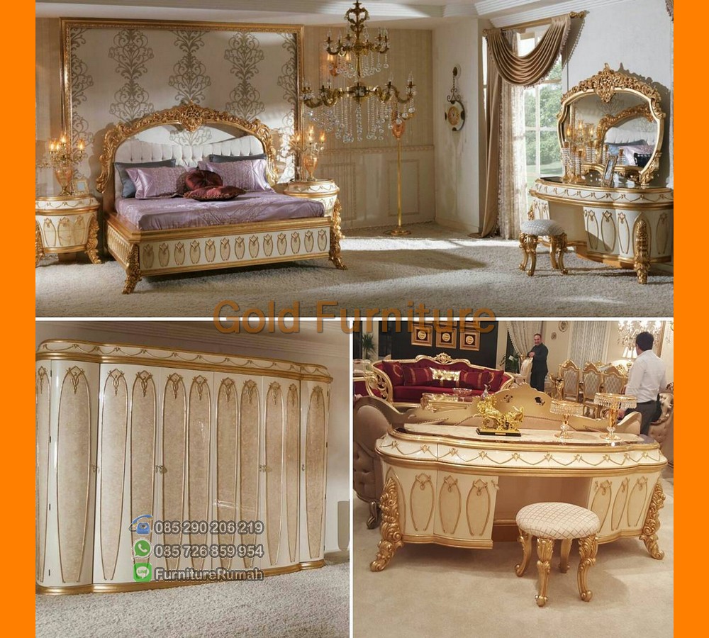 Pilihan Furniture Gold Kayu Solid Dengan Model Set Tempat Tidur Klasik FK KS 250