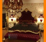Furniture Kayu Set Tempat Tidur Mewah Gold dengan Jok MAroon FK KS 159