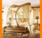 Set Tempat Tidur Pengantin Model Kanopi Mewah Gold Furnishing FK KS 287