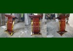 Mimbar Gereja Minimalis Kayu Jati Solid Kombinasi Stainless Gold Murah Meriah FK-PM 259